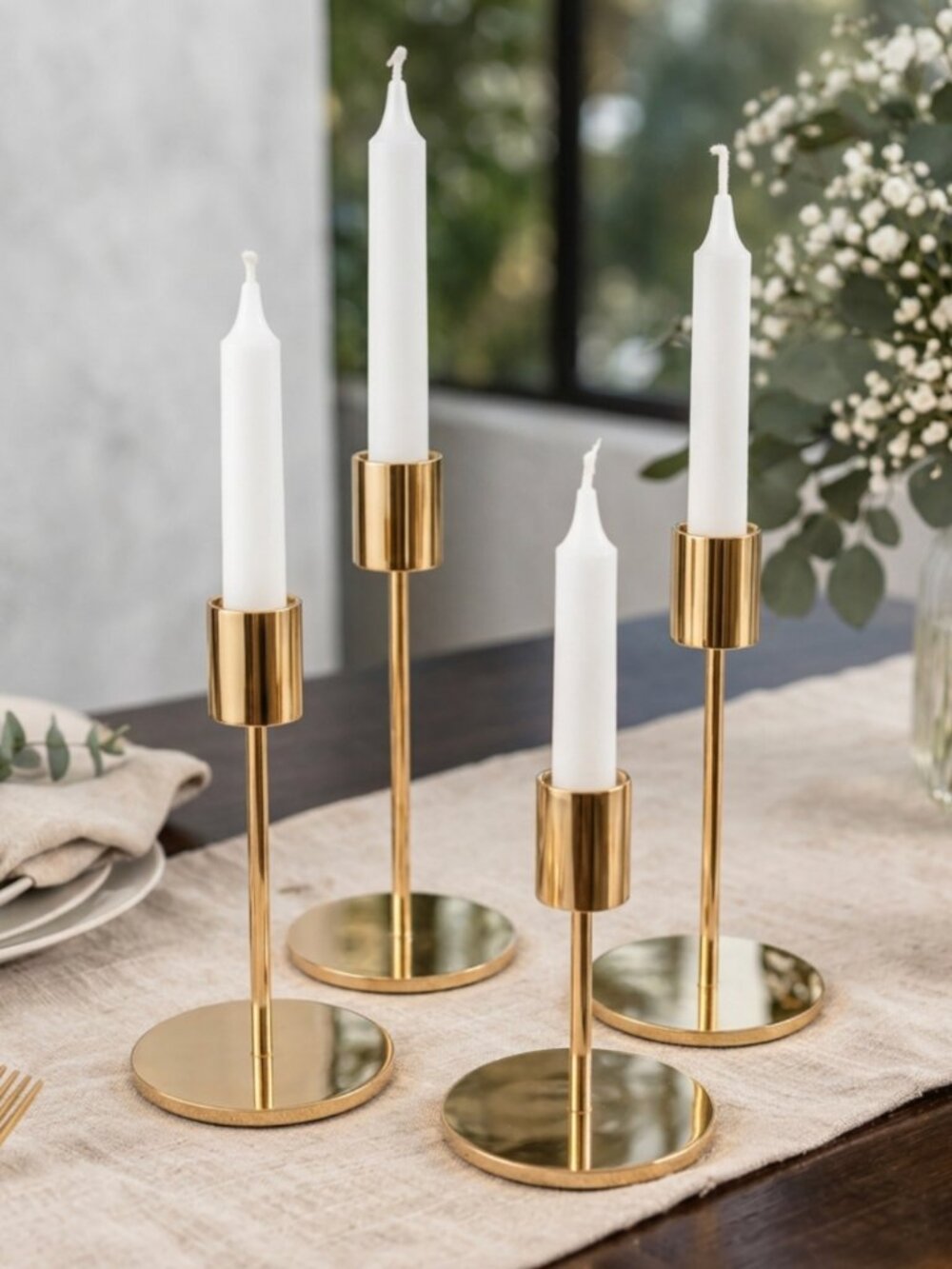 Set of 4 | Gold Square Taper Candlestick Holders